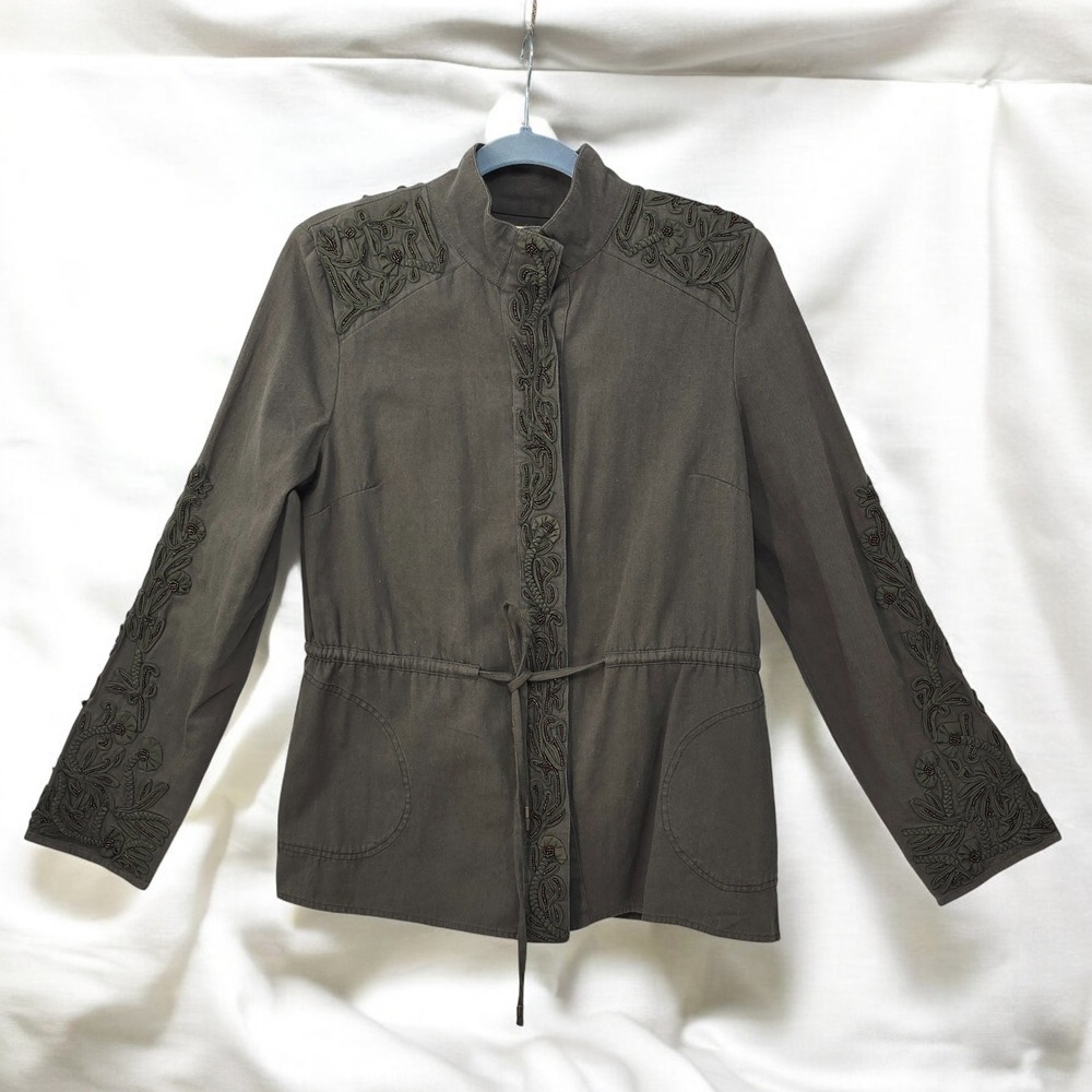 Love Sam Embellished Jacket Military Style Cotton Woman‎ Small Olive Green Boho